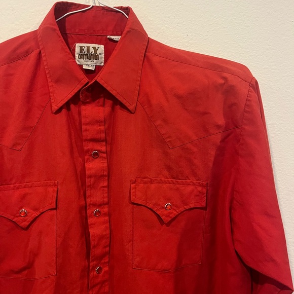 Ely Cattleman Red Men’s Pearl Snap Button Western Shirt Size 16 1/2 34 Large EUC - Picture 3 of 5